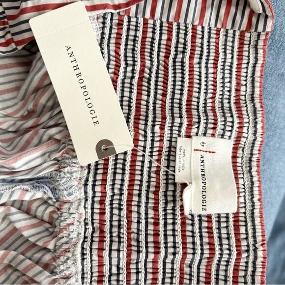 NWT Anthropologie Striped Cotton Flare Skirt Red Blue Bow Detail Size L Large - Picture 5 of 7